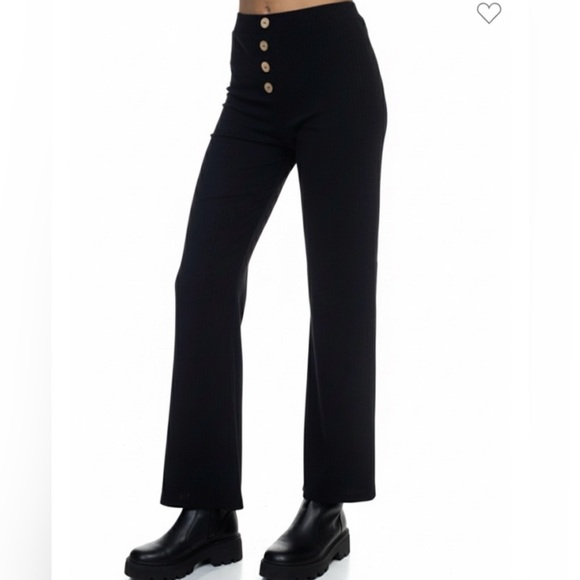 New High-Waisted Black Button-Detail knit Pants S, M, L - Picture 1 of 5